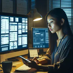 healthcare staffing software: What 24/7 Home Care Scheduling Really Requires (And Why Most Software Falls Short) 1 Home care agency manager using healthcare staffing software for 24/7 scheduling at night