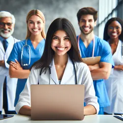 Small healthcare staffing agency owner successfully coordinating placements using healthcare staffing solutions software.