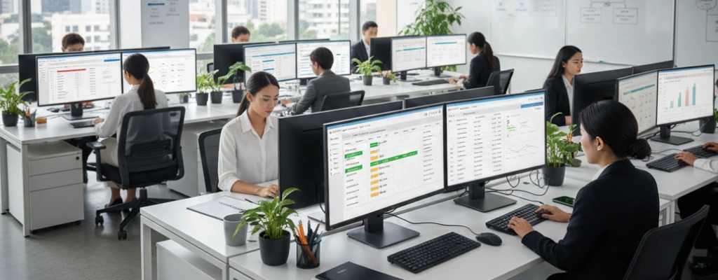 Best Healthcare Temp Agency Software 1 Modern office with multiple workstations.