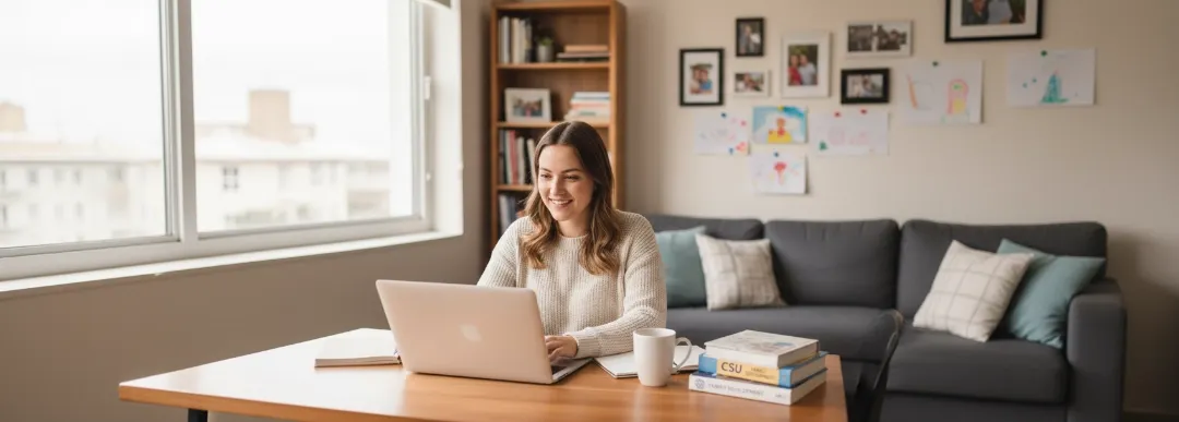 Woman Using A Laptop To Prepare A Caregiver Profile